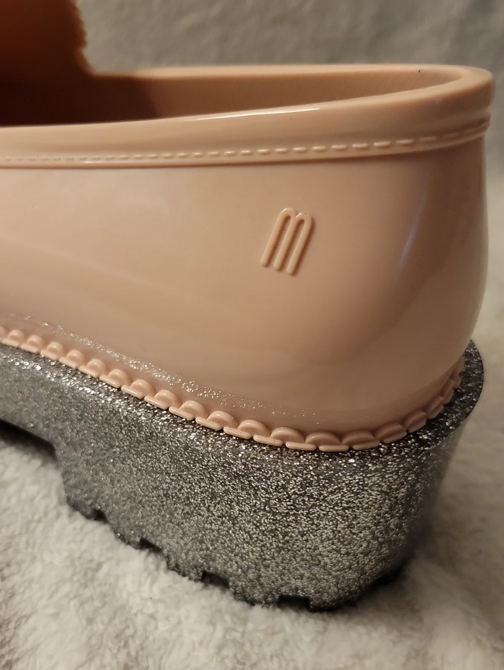 Melissa Blush And Silver Glitter Platform Royal Loafers Size 7
